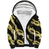 Puakenikeni Maile Lei Sherpa Hoodie Frangipani Yellow Tropical Leaves LT01 Unisex Yellow - Polynesian Pride