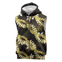 Puakenikeni Maile Lei Sleeveless Zip Hoodie Frangipani Yellow Tropical Leaves LT01 Yellow - Polynesian Pride