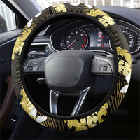 Puakenikeni Maile Lei Steering Wheel Cover Frangipani Yellow Tropical Leaves