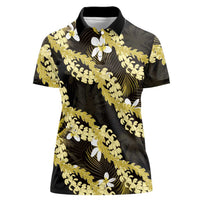 Puakenikeni Maile Lei Women Polo Shirt Frangipani Yellow Tropical Leaves