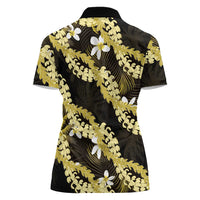 Puakenikeni Maile Lei Women Polo Shirt Frangipani Yellow Tropical Leaves