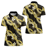 Puakenikeni Maile Lei Women Polo Shirt Frangipani Yellow Tropical Leaves