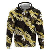 Puakenikeni Maile Lei Zip Hoodie Frangipani Yellow Tropical Leaves LT01 Pullover Hoodie Yellow - Polynesian Pride