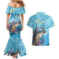 Personalized Hawaii Sea Turtle Couples Matching Mermaid Dress and Hawaiian Shirt Hawaii Map Ocean Vibes