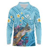 Personalized Hawaii Sea Turtle Long Sleeve Polo Shirt Hawaii Map Ocean Vibes