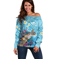 Personalized Hawaii Sea Turtle Off Shoulder Sweater Hawaii Map Ocean Vibes