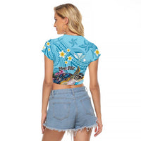 Personalized Hawaii Sea Turtle Raglan Cropped T Shirt Hawaii Map Ocean Vibes