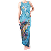 Personalized Hawaii Sea Turtle Tank Maxi Dress Hawaii Map Ocean Vibes LT01 Women Blue - Polynesian Pride