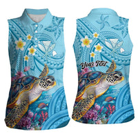 Personalized Hawaii Sea Turtle Women Sleeveless Polo Shirt Hawaii Map Ocean Vibes