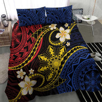 Philippines Spirit Tribal Sun Plumeria Bedding Set Red And Blue Polynesian Pattern