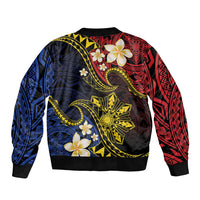 Philippines Spirit Tribal Sun Plumeria Bomber Jacket Red And Blue Polynesian Pattern
