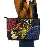 Philippines Spirit Tribal Sun Plumeria Leather Tote Bag Red And Blue Polynesian Pattern