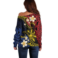 Philippines Spirit Tribal Sun Plumeria Off Shoulder Sweater Red And Blue Polynesian Pattern