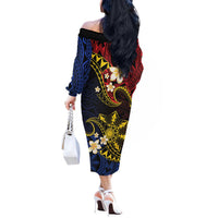 Philippines Spirit Tribal Sun Plumeria Off The Shoulder Long Sleeve Dress Red And Blue Polynesian Pattern LT01 - Polynesian Pride