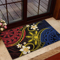 Philippines Spirit Tribal Sun Plumeria Rubber Doormat Red And Blue Polynesian Pattern
