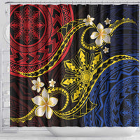 Philippines Spirit Tribal Sun Plumeria Shower Curtain Red And Blue Polynesian Pattern