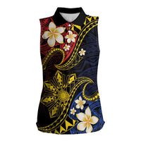 Philippines Spirit Tribal Sun Plumeria Women Sleeveless Polo Shirt Red And Blue Polynesian Pattern LT01 Female Black - Polynesian Pride
