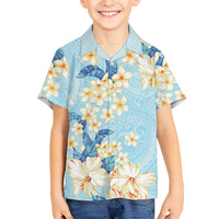 Hawaii Hibiscus Plumeria Blue Family Matching Off The Shoulder Long Sleeve Dress and Hawaiian Shirt Polynesian Pattern LT01 Son's Shirt Blue - Polynesian Pride