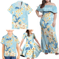 Hawaii Hibiscus Plumeria Blue Family Matching Off Shoulder Maxi Dress and Hawaiian Shirt Polynesian Pattern LT01 - Polynesian Pride