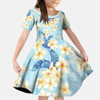 Hawaii Hibiscus Plumeria Blue Family Matching Off Shoulder Short Dress and Hawaiian Shirt Polynesian Pattern LT01 Daughter's Dress Blue - Polynesian Pride