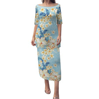 Hawaii Hibiscus Plumeria Blue Family Matching Puletasi and Hawaiian Shirt Polynesian Pattern LT01 Mom's Dress Blue - Polynesian Pride