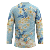 Hawaii Hibiscus Plumeria Blue Hockey Jersey Polynesian Pattern