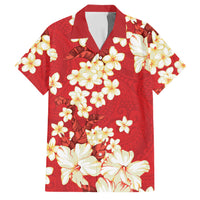 Hawaii Hibiscus Plumeria Red Family Matching Off Shoulder Short Dress and Hawaiian Shirt Polynesian Pattern LT01 Dad's Shirt - Short Sleeve Red - Polynesian Pride