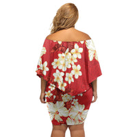 Hawaii Hibiscus Plumeria Red Family Matching Off Shoulder Short Dress and Hawaiian Shirt Polynesian Pattern LT01 - Polynesian Pride