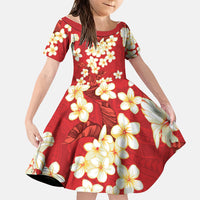 Hawaii Hibiscus Plumeria Red Family Matching Puletasi and Hawaiian Shirt Polynesian Pattern LT01 Daughter's Dress Red - Polynesian Pride