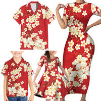 Hawaii Hibiscus Plumeria Red Family Matching Short Sleeve Bodycon Dress and Hawaiian Shirt Polynesian Pattern LT01 - Polynesian Pride