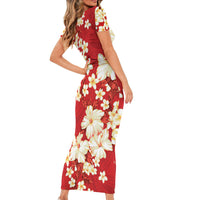 Hawaii Hibiscus Plumeria Red Family Matching Short Sleeve Bodycon Dress and Hawaiian Shirt Polynesian Pattern LT01 - Polynesian Pride