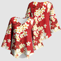Hawaii Hibiscus Plumeria Red Kimono Sleeve Blouse Polynesian Pattern