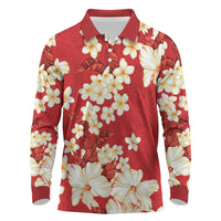 Hawaii Hibiscus Plumeria Red Long Sleeve Polo Shirt Polynesian Pattern LT01 Red - Polynesian Pride