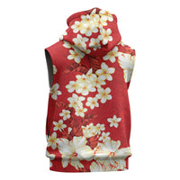 Hawaii Hibiscus Plumeria Red Sleeveless Hoodie Polynesian Pattern