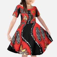 Papua New Guinea 50th Independence Family Matching Off The Shoulder Long Sleeve Dress and Hawaiian Shirt PNG Batik Pattern LT01 Daughter's Dress Red - Polynesian Pride