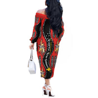 Papua New Guinea 50th Independence Off The Shoulder Long Sleeve Dress PNG Batik Pattern - Polynesian Pride