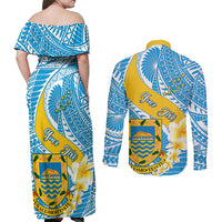 personalised-tuvalu-independence-day-couples-matching-off-shoulder-maxi-dress-and-long-sleeve-button-shirts-plumeria-45th-anniversary