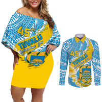 personalised-tuvalu-independence-day-couples-matching-off-shoulder-short-dress-and-long-sleeve-button-shirts-plumeria-45th-anniversary
