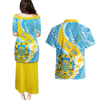 Personalised Tuvalu Independence Day Couples Matching Puletasi Dress and Hawaiian Shirt Plumeria 45th Anniversary LT01 - Polynesian Pride