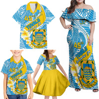 personalised-tuvalu-independence-day-family-matching-off-shoulder-maxi-dress-and-hawaiian-shirt-plumeria-45th-anniversary