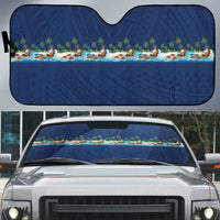 Hawaii Santa Riding Sea Turtle Auto Sun Shade Mele Kalikimaka Polynesian Pattern - Polynesian Pride