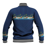 Hawaii Santa Riding Sea Turtle Baseball Jacket Mele Kalikimaka Polynesian Pattern - Polynesian Pride