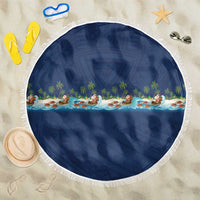 Hawaii Santa Riding Sea Turtle Beach Blanket Mele Kalikimaka Polynesian Pattern - Polynesian Pride