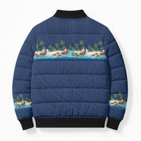 Hawaii Santa Riding Sea Turtle Bomber Puffer Jacket Mele Kalikimaka Polynesian Pattern - Polynesian Pride