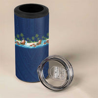 Hawaii Santa Riding Sea Turtle 4 in 1 Can Cooler Tumbler Mele Kalikimaka Polynesian Pattern - Polynesian Pride