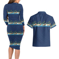 Hawaii Santa Riding Sea Turtle Couples Matching Long Sleeve Bodycon Dress and Hawaiian Shirt Mele Kalikimaka Polynesian Pattern LT01 - Polynesian Pride