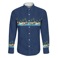 Hawaii Santa Riding Sea Turtle Family Matching Long Sleeve Bodycon Dress and Hawaiian Shirt Mele Kalikimaka Polynesian Pattern - Polynesian Pride