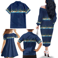 Hawaii Santa Riding Sea Turtle Family Matching Off The Shoulder Long Sleeve Dress and Hawaiian Shirt Mele Kalikimaka Polynesian Pattern - Polynesian Pride
