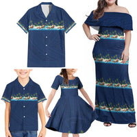 Hawaii Santa Riding Sea Turtle Family Matching Off Shoulder Maxi Dress and Hawaiian Shirt Mele Kalikimaka Polynesian Pattern - Polynesian Pride