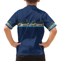 Hawaii Santa Riding Sea Turtle Family Matching Off Shoulder Short Dress and Hawaiian Shirt Mele Kalikimaka Polynesian Pattern LT01 - Polynesian Pride